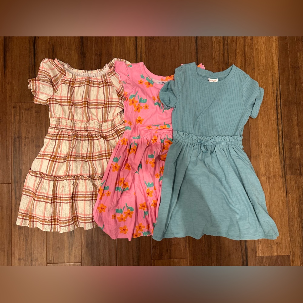 Cat & Jack and Old Navy Bundle Pink Floral, Plaid, and Teal Dresses size 8
